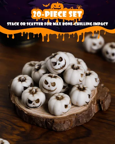 Miniatura 3 de Uniclife 20 piezas de decoraciones de calabaza de Halloween, decoración de tanque de peces de Halloween, mini calabazas espeluznantes de cara
