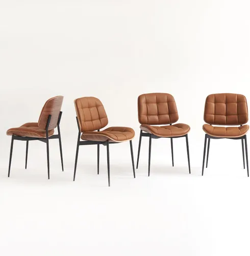Miniatura 12 de GrandNoor Sillas de Comedor Modernas de Mediados de Siglo con Respaldo de Veta de Nogal, Sillas de Comedor de Cuero Sintético Beige Juego de 2