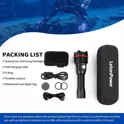 Miniatura 8 de Linterna submarina 14S de 2000 lúmenes con correas de gancho y bucle, 6 modos de linterna de buceo súper brillante, USB-C recargable, IP68 328 pies