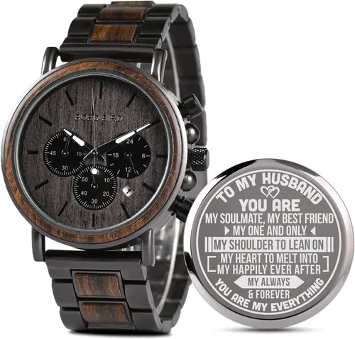 Miniatura 19 de 2win Reloj de madera grabado para novio, mi hombre, prometido, marido, relojes de madera personalizados para hombres, cumpleaños, aniversario, reloj