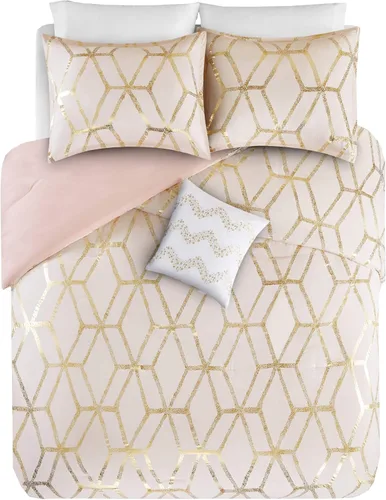 Miniatura 9 de Comfort Spaces Vivian juego de edredón ultra suave para todas las estaciones, ligero y moderno, ropa de cama con estampado geométrico, metálico