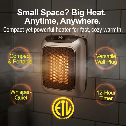 Miniatura 2 de Ontel Handy Heater Turbo Wall Outlet Calentador Enchufable - Calentador de Espacio de Cerámica Portátil para Interiores con Termostato Ajustable