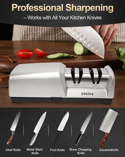 Miniatura 5 de Afilador de cuchillos eléctrico para cocina – Sistema profesional de 2 etapas 100% diamante con ángulo de precisión de 20°, afilado rápido