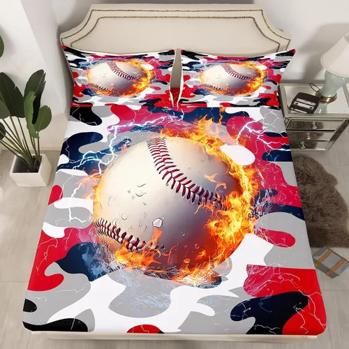 Miniatura 37 de Erosebridal American Flag Fitted Sheet Twin, Hockey Bedding Set United States Sports Games Bed Sheets for Kids Boys Teens Bedroom, Red White