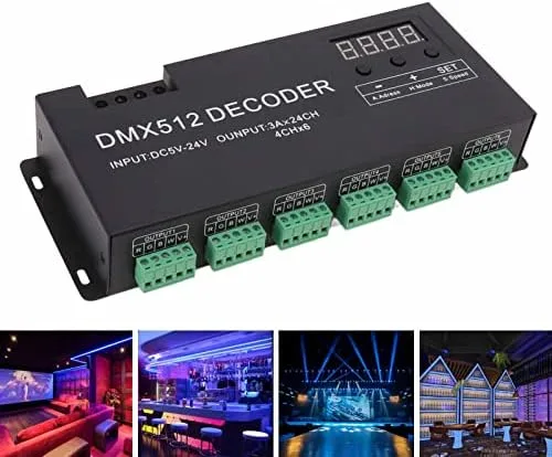 Miniatura 3 de FTVOGUE Controlador de luz LED RGB, decodificador DMX de 24 canales RGBW DMX512 Controlador LED controlador para barra de escenario DC5V 24V,