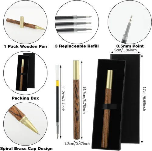 Miniatura 3 de cobee Bolígrafos de madera vintage, hechos a mano con 2 recambios de tinta negra de 0.020 in y caja de regalo, bolígrafo de lujo de punta fina
