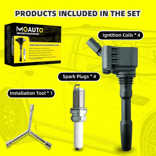 Miniatura 6 de Juego de 4 bobinas de encendido 06J905110G y 4 bujías de iridio compatibles con Volkswagen Audi Beetle Golf Jetta 1.8L 2.0L L4