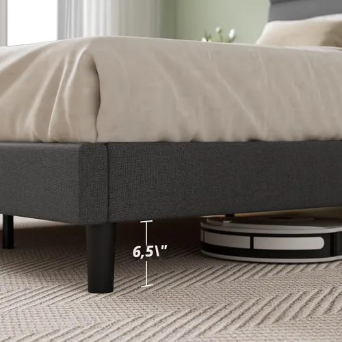 Miniatura 3 de Zinus Queen Piper - Cama de plataforma tapizada con cabecera con paneles horizontales, soporte de listones de madera, no necesita somier, fácil