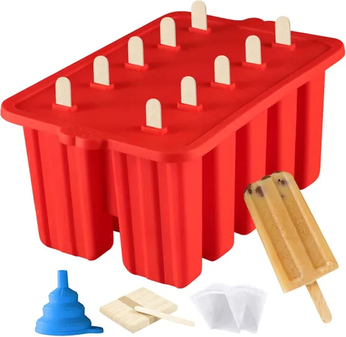 Moldes de silicona para paletas, 10 cavidades, moldes caseros para paletas de hielo, de grado alimenticio, sin BPA, con palitos para hacer paletas,