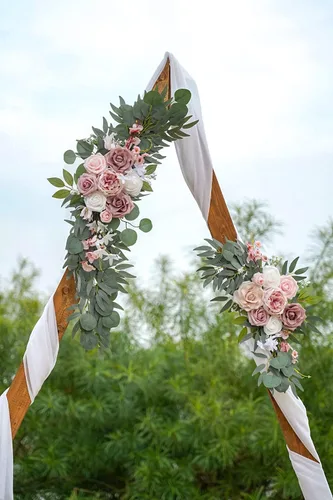 Miniatura 4 de ponatia Pequeños Ramos de Flores de Arco de Boda (Paquete de 2), Flores Artificiales Rosa Polvo para Señales de Bienvenida de Boda, Decoraciones