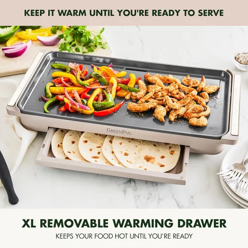 Miniatura 6 de GreenPan Plancha eléctrica avanzada de 10.5 x 20 pulgadas con cajón de calentamiento, revestimiento antiadherente de cerámica saludable sin PFAS