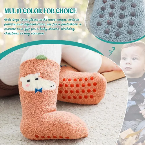 Miniatura 3 de Calcetines suaves y peludos para bebés, para niños, niñas, antideslizantes, acogedores, esponjosos, cálidos, para invierno, 5 pares