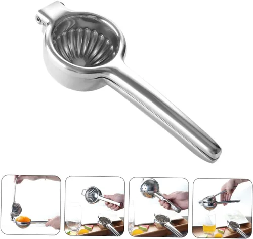 Miniatura 8 de Exprimidor manual de limón de acero inoxidable, exprimidor de frutas de mano para uso en cocina, material grueso resistente, fácil de apretar