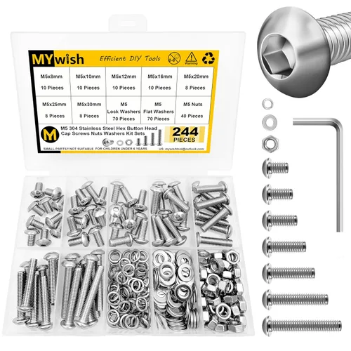 Miniatura 12 de Mywish Kit surtido de 380 tuercas y tornillos M4, 304 tornillos métricos, tornillos métricos, tornillos métricos, arandelas de bloqueo plano y SIiver