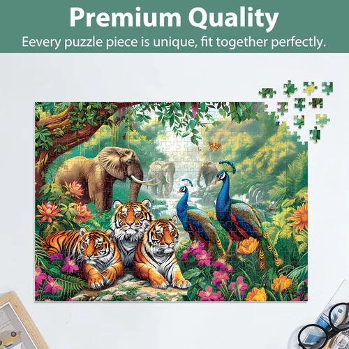 Miniatura 5 de Rompecabezas para adultos, 500 piezas, rompecabezas de elefante y tigre para adultos, niños y ancianos, rompecabezas de animales de pavo real, 500