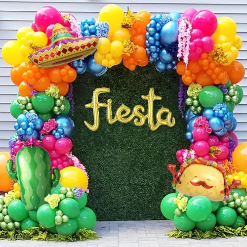 Kit de arco de globos para fiesta del Cinco de Mayo, 171 piezas de guirnalda de globos de colores arcoíris para decoraciones de fiesta mexicana,