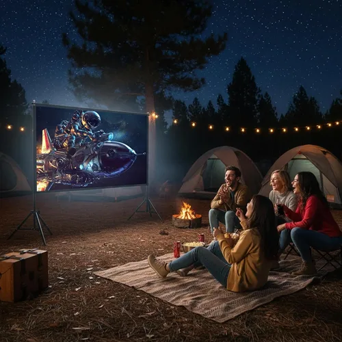 Miniatura 8 de Wootfairy Pantalla de proyector de 120 pulgadas con soporte: Pantalla de cine portátil plegable para interiores y exteriores, 16:9 4K HD, sin
