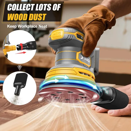 Miniatura 4 de Lijadora orbital aleatoria inalámbrica compatible con batería Dewalt de 20 V y 60 V (sin batería), lijadora orbital eléctrica de palma con colector
