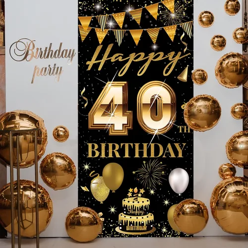 Miniatura 5 de Cartel para puerta de cumpleaños número 40, decoración de feliz cumpleaños 40 para mujeres y hombres, telón de fondo de cumpleaños de 40 años