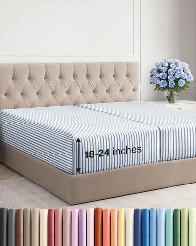 Miniatura 111 de Sábana bajera ajustable extra profunda tamaño completo – Sábana bajera individual de lujo para hotel únicamente – Se adapta fácilmente a colchones