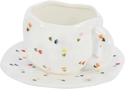 Miniatura 9 de Koythin Taza de café de cerámica, bonita taza rosa para mujer con platillo para la oficina y el hogar, apta para lavavajillas y microondas, 10