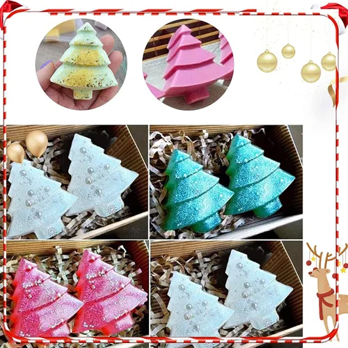Miniatura 7 de AnyDesign Moldes de silicona de Navidad rojo y verde, molde de chocolate para árbol de Navidad, molde antiadherente para hornear fondant de Navidad
