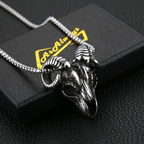 Miniatura 5 de AsAlways Demon Satan Necklace for Men Stainless Steel Retro Gothic Baphomet Goat Head Skull Pendant Necklace Jewelry Gift