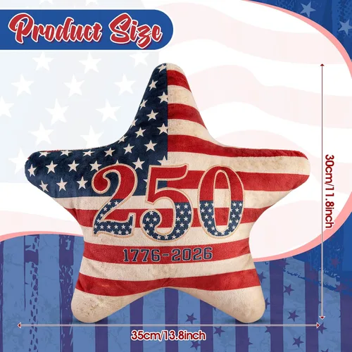 Miniatura 3 de 2Pcs 4th of July Patriotic Throw Pillows, 250th Anniversary USA American Flag Star Shape Pillow, Hypoallergenic Plush Stuffed Pillow for Couch Home