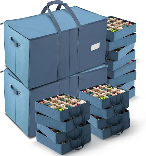 Miniatura 13 de Caja grande de almacenamiento para adornos navideños con divisores ajustables - Contenedor de almacenamiento de adornos de plástico para 128 adornos