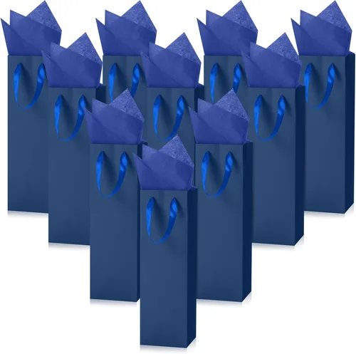 Zonon Paquete de 24 bolsas de regalo de papel kraft para botella de vino, bolsa de regalo de papel con asas al por menor a granel para bodas, 4 x