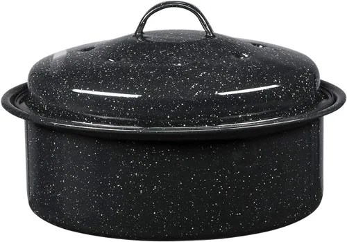 Granite Ware Asador Redondo Pequeño con Tapa de 8.7 Pulgadas, Capacidad de 3 Libras – Mini Asador de Acero Esmaltado, Apto para Lavavajillas y Libre