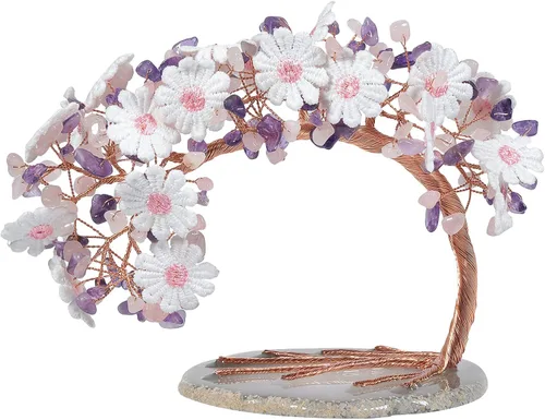 Miniatura 9 de rockcloud Árbol de dinero de cristal de amatista con base de ágata, árbol de la vida de piedras preciosas Feng Shui para decoración de escritorio