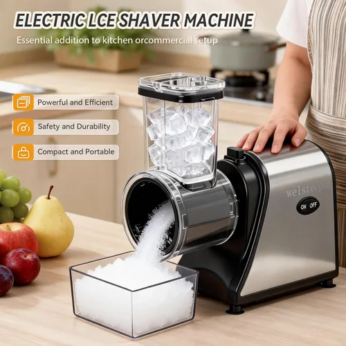 Miniatura 3 de Máquina de cono de nieve y máquina de hielo afeitado, máquina de hielo triturado en diseño de metal de acero inoxidable con palillo y bandeja