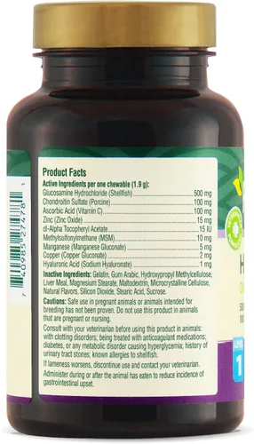 Miniatura 2 de Petnc Level-1 Suplemento de salud de cadera y articulaciones para perros jóvenes (60 unidades), 500 mg de glucosamina, 100 mg de condroitina, 10 mg