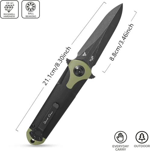 Miniatura 2 de Sitivien ST158 - Cuchillo de bolsillo plegable, chapado en titanio, hoja de acero DC53 lavado a la piedra negra con mango G10, cuchillo