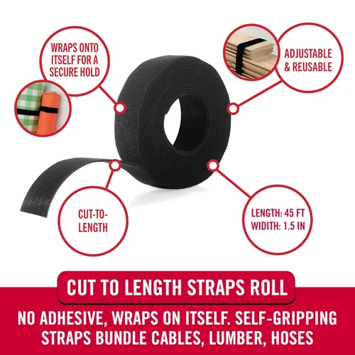 Miniatura 2 de Rollo "One Wrap" de Velcro Brand, para cables. 45 pies x 1.5 pulgadas, rollo grande, color negro, Negro