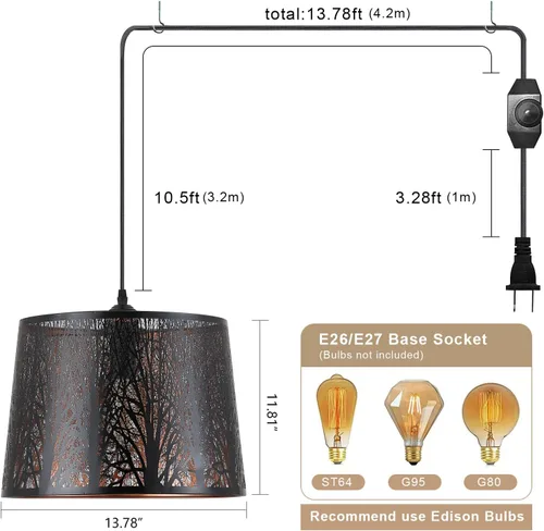 Miniatura 4 de Lámpara colgante moderna grande con cable de luz tejido hecho a mano de 14 pies, lámpara de interruptor regulable, lámpara colgante de linterna