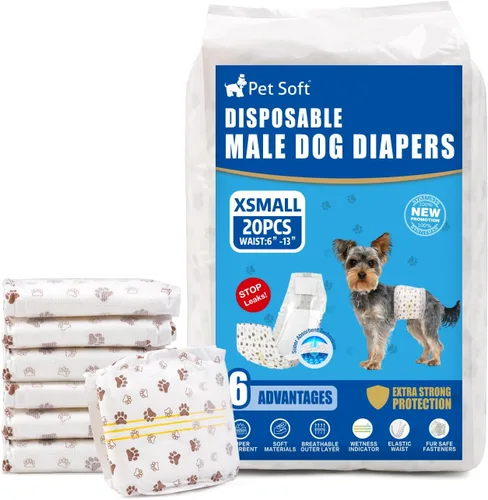 Miniatura 13 de Pañales desechables para perros machos Pet Soft - Envolturas masculinas desechables con indicador de humedad, pañales para perros súper absorbentes