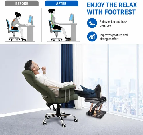 Miniatura 2 de Reposapiés para debajo del escritorio en el trabajo con 4 niveles de altura ajustable, reposapiés plegable ergonómico para oficina