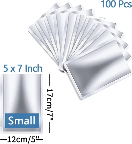 Miniatura 2 de 100 bolsas de Mylar pequeñas de 5 x 7 pulgadas, bolsas de Mylar de 5 mil para almacenamiento de alimentos, granos de café, alimentos secos, bolsa