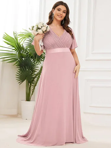 Miniatura 150 de Ever-Pretty Vestido formal para mujer, Navidad, Año Nuevo, cuello en V, gasa, talla grande, largo hasta el suelo, vestido de dama de honor