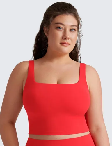 Miniatura 28 de CRZ YOGA Butterluxe Brasier deportivo de cuello cuadrado para mujer, estilo camiseta corta sin mangas, acolchado con soporte integrado para yoga