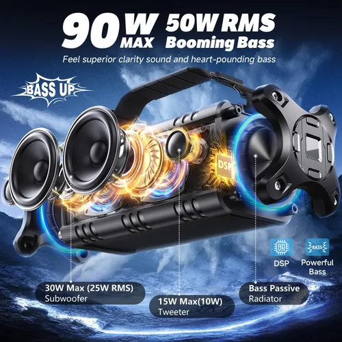 Miniatura 2 de W-KING - Altavoz Bluetooth, potente altavoz Bluetooth de 50 W, resistente al agua, gran altavoz portátil para exteriores inalámbrico para graves
