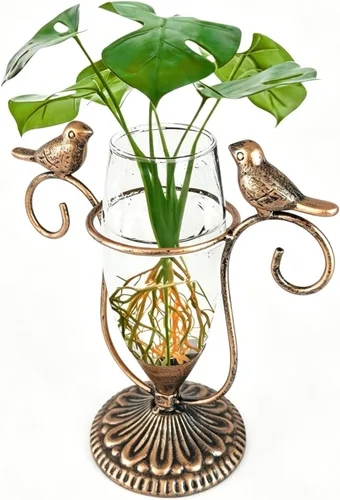 Miniatura 7 de Paquete de 2 Terrarios de Plantas de Escritorio, Jarrón de Vidrio con Arte de Pájaros para Propagación, Macetas de Propagación con Marco de Metal