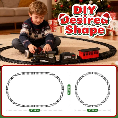 Miniatura 4 de Juego de tren de árbol de Navidad de 15 piezas con humo, sonido y luces, pista elegante y vagones de pasajeros vintage para Navidad, juego de tren