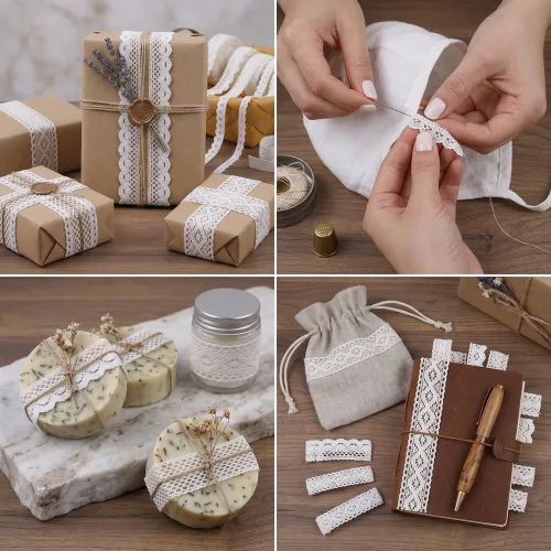 Miniatura 2 de IDONGCAI Surtido de encaje de algodón, paquete de cinta de encaje de ganchillo blanco de 30 yardas para costura y manualidades, juego de adornos