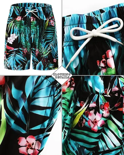 Miniatura 54 de TUNEVUSE Conjunto de camisas y pantalones cortos hawaianos para hombre, 2 piezas, trajes de playa con estampado de flores, traje tropical de verano