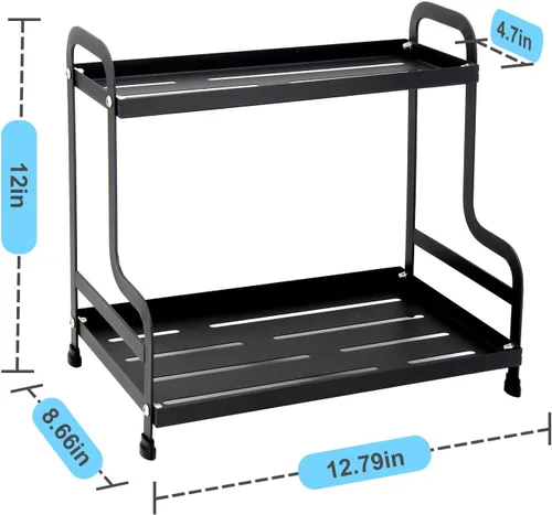 Miniatura 6 de Estante organizador de metal de 2 niveles para baño y cocina, almacenamiento de encimera resistente, organizador de cosméticos y especias debajo