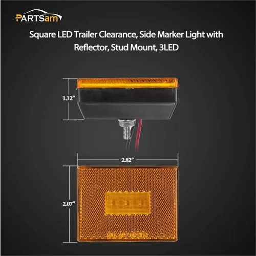 Miniatura 6 de Partsam 4 luces de marcador lateral ámbar para remolque RV con reflector reflejo, luces LED rectangulares de 2-4/5 pulgadas para remolque