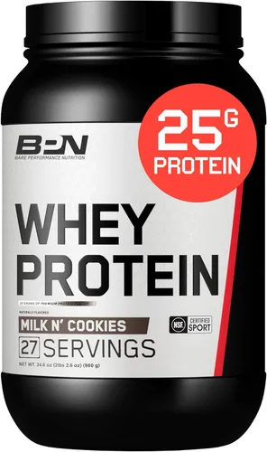 Miniatura 13 de BARE PERFORMANCE NUTRITION, Mezcla de proteína de suero BPN + proteína de caseína en polvo, vainilla, 25g de proteínas por porción, apoya